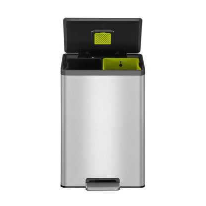 Ecocasa II Recycling Bin 20L+20L in Brushed Steel